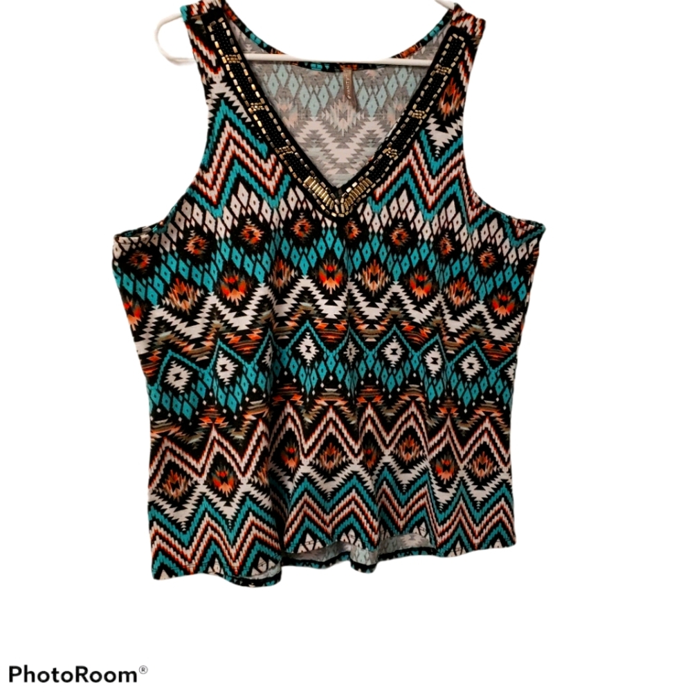 Roz&Ali women's plus size 2X cowl neck geometric print pullover top. 809